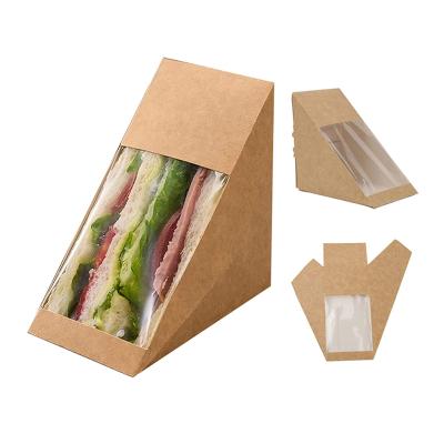 China Recycled Materials Wholesale Sandwich Packing Kraft Paper Lunch Box Custom Food Disposable Breakfast Bread Packaging Box With Skylight for sale