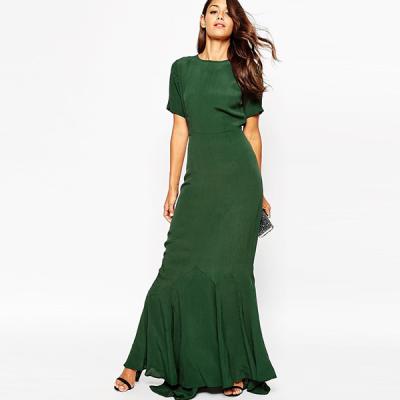 China Sexy Green Maxi Short Sleeves Green Long Dress Long Dry Cleaning Chiffon Prom Dress for sale