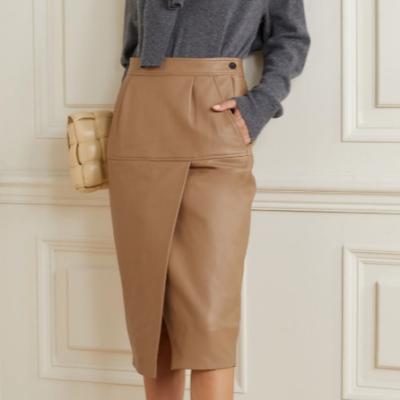 China Anti-static Women Dress None Solid Color Autumn Pu Leather Skirt High Decoration Waist Leather Skirt for sale