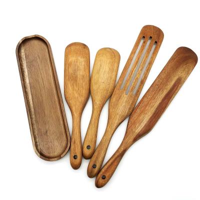 China Sustainable Teak Wood Kitchen Utensil Natural Wood Spurtle Set for sale