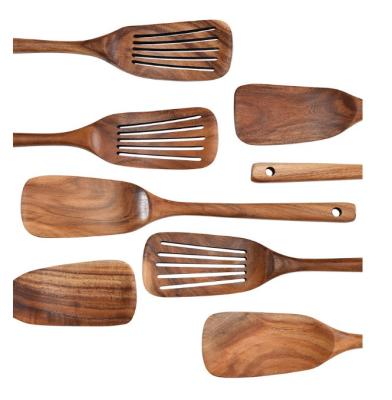 China Sustainable Natural Wooden Kitchen Tools Set Teak Cookware Utensil Kitchen Spurtle Natural Wood Spurtle Set for sale