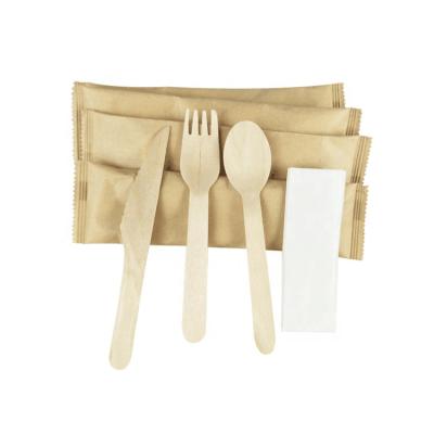 China 100% Disposable Food Safety Take-out Cutlery Set, Biodegradable Cloth Fork Knife Serving Disposable Bamboo Spoon Cutlery Set for sale