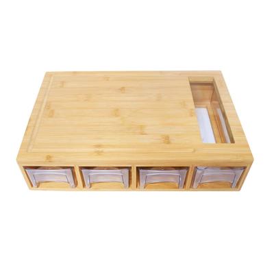 China Viable wholesale kitchen bamboo cutting board with 5 drawers, chopper with containers for sale