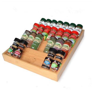 China Viable Bamboo Wood Spice Rack 4 Tiered Spice Organizer For Drawer Space Saving Vertical Wooden Countertop for sale