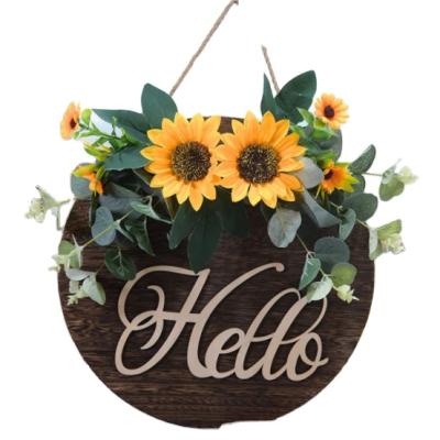 China Hot Selling Europe Custom Round Front Entrance Welcome Sign Plate Board Wooden Hanging Decorations For Home for sale