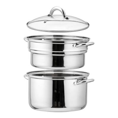 China Wholesale Kitchenware High Viable Deep Pot Stainless Steel Stock Pot Set Deep Steamer For Spaghetti Noodle for sale