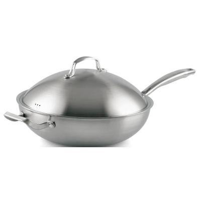 China 304 Stainless Steel Frying Pan and Sustainable High Quality Wok Pan Polished Inside and Triple Layer Bottom for sale