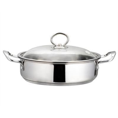 China Hot Selling Sustainable 24cm Stainless Steel Frying Pan With Double Handles Cooking Pot Easy To Use for sale