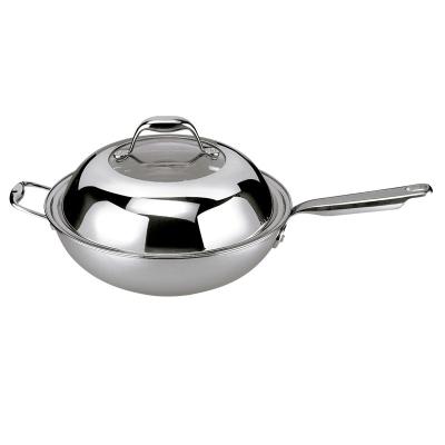 China Chuba Stainless Steel Wok Pan 304 Sustainable Induction Deep Bottom Saute Sizes 28cm-34cm Double Handles for sale