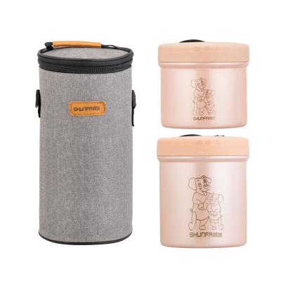 China PORTABLE Stylish Stainless Steel 2 - Layer Thermos Insulated Food Jar Container With Spoon And Tote Bag Easy To Clean for sale