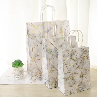 China Recyclable Marble Handbag Bronzing Bag Kraft Gift Wrapping Gift Bag Carrying Paper Custom Logo for sale