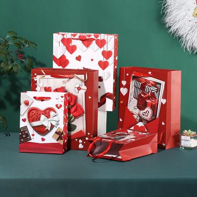 China Rose Love Gift Box Packaging Disposable Bag Wholesale Cardboard Shopping Bag Valentine Day Thickened White for sale