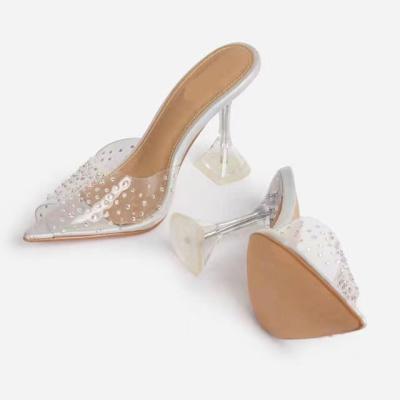 China PVC Waterproof Transparent Pointed Toe Slippers Clear Heel Slippers Heels Slides Transparent Slipper Sanda for sale