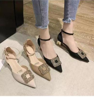 China Light Medium Square Toe Cloth Buckle Point Heel Ladies or Guys Pumps Womens Bridle Shoes Women's Pumps Wedding Shoes for sale