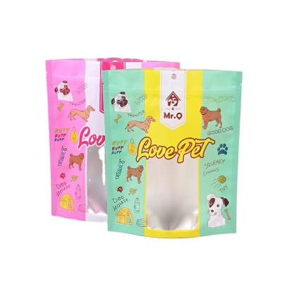 China Custom Clear Plastic Moisture Proof Dog Food Hanging Dog Treats Package Freezer Dried Food Bags With Window Frosted Ziplock for sale