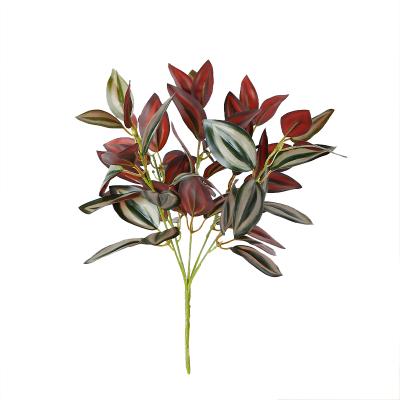 China Eco-friendly Plastic Sheet 5 Red Head Beam Artificial Leaves 32cm Plastic Paper Bundle For Indoor Decor for sale