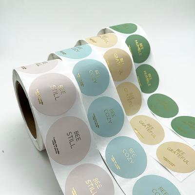 China Macaron Waterproof Customized Printing Colors Label Matte Vinyl Gold Foil Hot Stamping Candle Label Logo Sticker for sale