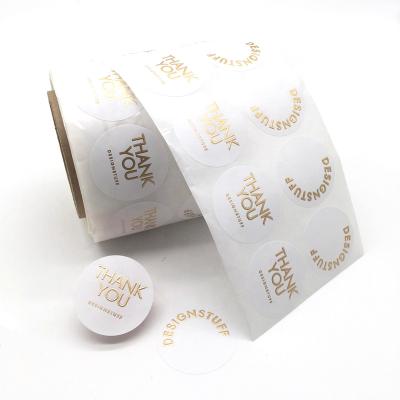 China Gold Foil Waterproof Adhesive Embossed Waterproof Vinyl Printing Label Sticker Customized Label Thank You Stickers for sale