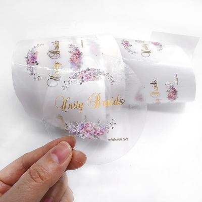 China 2 Inch Waterproof Custom Printing Clear Around Gold Foil Hot Stamping Self Adhesive Clear Envelope Logo Sticker Etiquetas Label For for sale