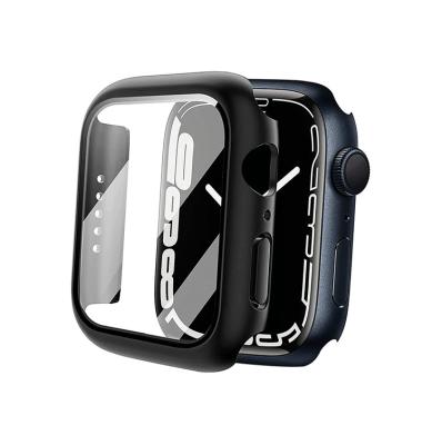 China Full Coverage Hard PC Case Compatible For Apple Watch Series 7 41/45mm With Tempered Glass Screen Protector, Full Coverage, Touch for sale