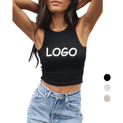 China OEM Wholesale Hot QUICK DRY Logo Summer Lady White Black Custom Ribbed Crop Tank Top Women Vest for sale