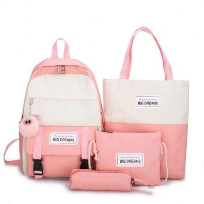 China New Design Waterproof Canvas College Student 4pcs Bag Set School Backpack For Girl for sale