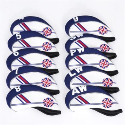 China 10pcs/set waterproof and dustproof golf iron club headcover set head cover UK flag printing custom golf club cover for sale