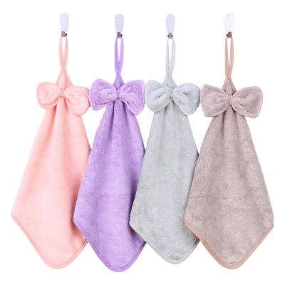 China Super Absorbent Soft Cute Butterfly Microfiber Kitchen Bathroom Microfiber Hanging Hand Towel QUICK DRY for sale