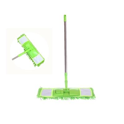 China Sustainable Microfiber Chenille Telescopic Floor Flat Mop Green for sale