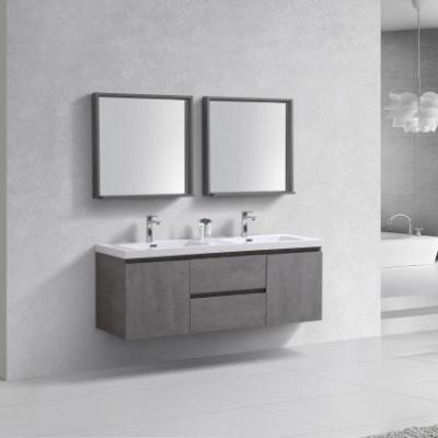 China Contemporary Full Hung Double Resin Basin LED Set Mirror Wall Wood Bathroom Cabinets for sale