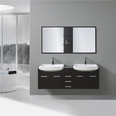 China Modern Luxury Wooden Wall Mount Double Sink PVC Bathroom Vanity Cabinet With Mirror for sale