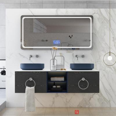 China 2021 Contemporary Ceramic Wall Hung Storage Glossy Lacquer MDF Sink Bathroom Cabinets for sale