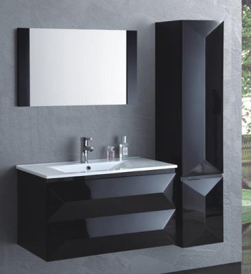 China Contemporary Fame Style Modern MDF Painting Black Lacquer Ceramic Basin Bathroom Cabinets for sale