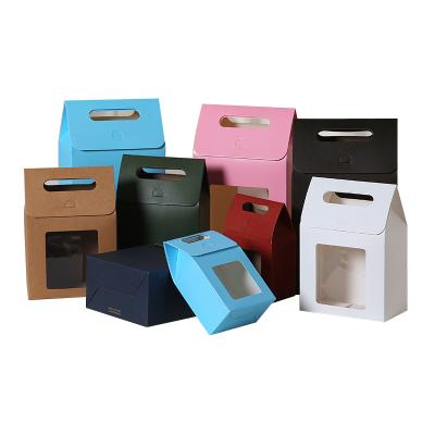 China Recyclable Factory Direct Recycled Kraft Paper Gift Box With Clear PVC Window Candy Box With Handle for sale