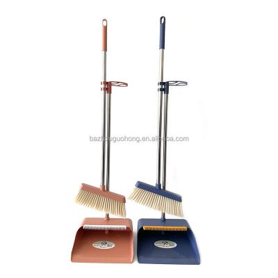 China Wholesale New Design Home Supplier New Product Rod Broom Household Items Plastic Broom and Dustpan Aluminum Cleaning Set for sale