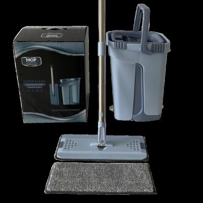 China Sustainable Cleanroom Flat Mop And Bucket Set Medium Size Hand Free Easy Use Self-scrubbed Squeeze Floor Cleaning Flat Mop With Bucket for sale