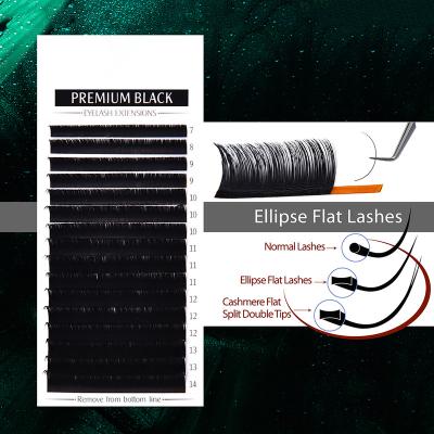 China Top Quality 0.15 0.20mm Ellipse Flats Lashes Individual Fluffy Mink Lash False One Two Tips Eyelash Extension for sale