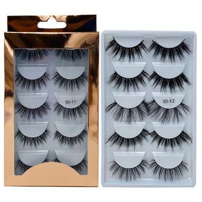 China New Box Wholesale Good Quality Laser Natural Thicker False Eyelashes 5D Vibration Eyelashes Manufacturers 5 Pairs for sale