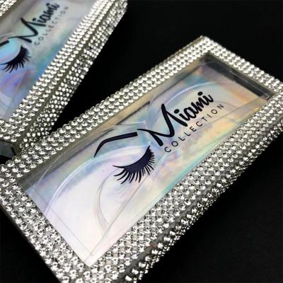 China New Customized Diamond Eyelash Box Cruelty Hair Transparent Crystal Good Quality Free Handmade Faux Mink Lashes Makeup for sale