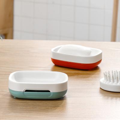 China Double Bathroom Storage Box Soap Dish Soap Dish Holder Home Travel Non-slip Plastic Plastic Modern Japanese Style for sale