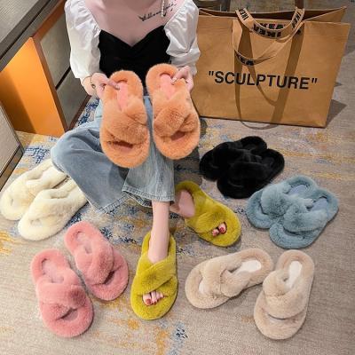 China Newest Arrival Fashion Trend Warm Artificial Fur Slippers Soft Sale Women Slippers for sale