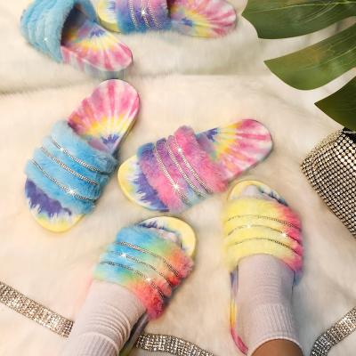 China Fashion Trend Fashion Color Rolled Wool Dyed Flat Slippers Women Outdoor Flip Flops Slippers for sale