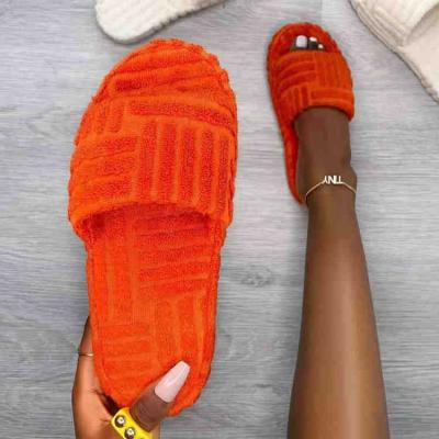 China Wholesale Fashion Trend Ready To Ship Colorful Warm Thick Soles Women's Woolen Flat Home Slippers for sale