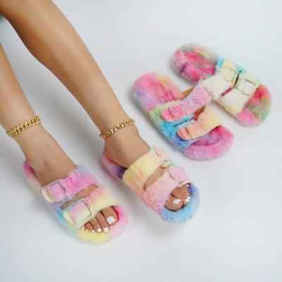 China Newest Fashionable Trend Faux Fur Slippers Multiple Color Hot Flip Flops for sale