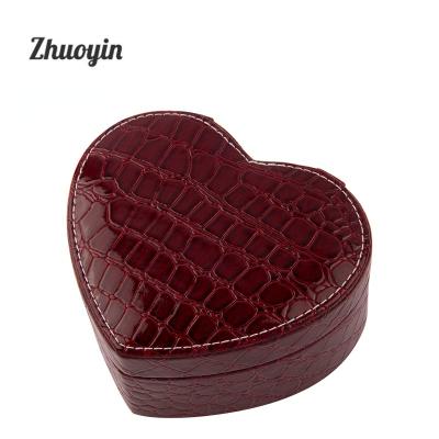 China Leather studded case with. Handmade Heart Shape Jewelry Box with Mirror Necklace Ring Earring Storage Organizer for sale