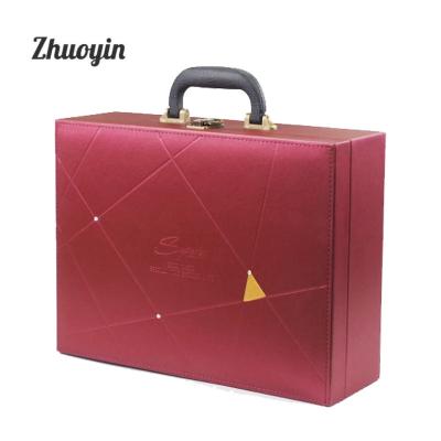 China Other Wholesale Luxury Leather PU Gift Bottle Packaging 2 Bottles Wine Box With Three Tools Accessories for sale