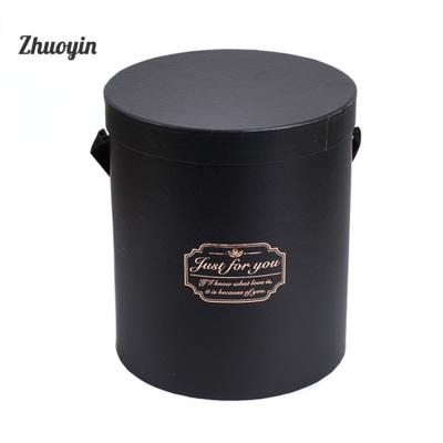 China Recyclable Gift Packaging Black Cardboard Round Cylinder Paper Box For Flower for sale