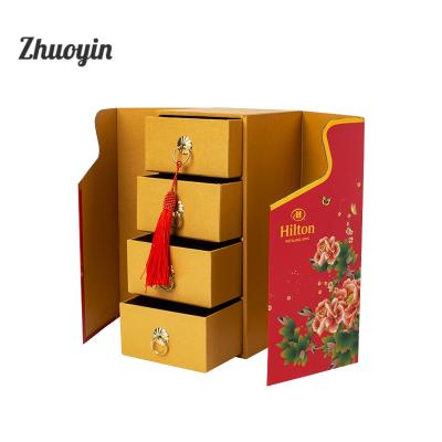 China Recycled Wooden 5 Star Cardboard Box Drawer Slide Gift Box Hotel Materials 2 Layers Mooncake Packing Gift Box. for sale