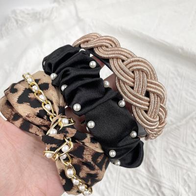 China Custom Fashion Women Braided Hair Accessories Beads Embellished Silk Hair Band for sale