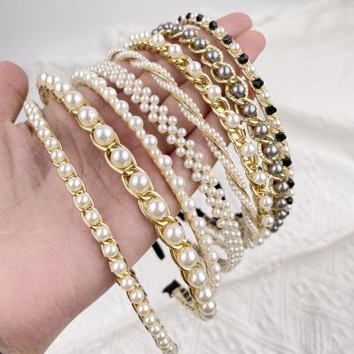 China Wholesale White Bridal Circle Hair Bands Fashion Faux Pearl Hair Band Simple Vintage Headband Hair Bands for sale